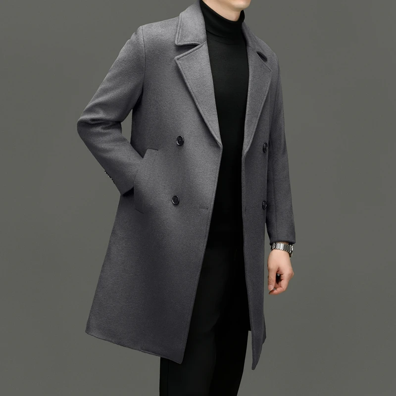 Effortless Men Double Breasted Wool Overcoat Black Gray Coffee Colour Cashmere Coat Winter Autumn Classical Mens Wear Timeless