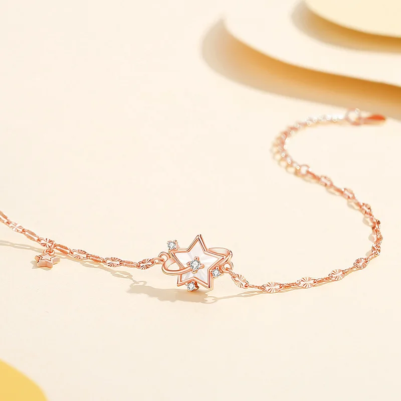 CYJ European AAA CZ Rose Gold Star Pendant S925 Sterling Silver Bracelet Chain For Women Birthday Party Jewelry