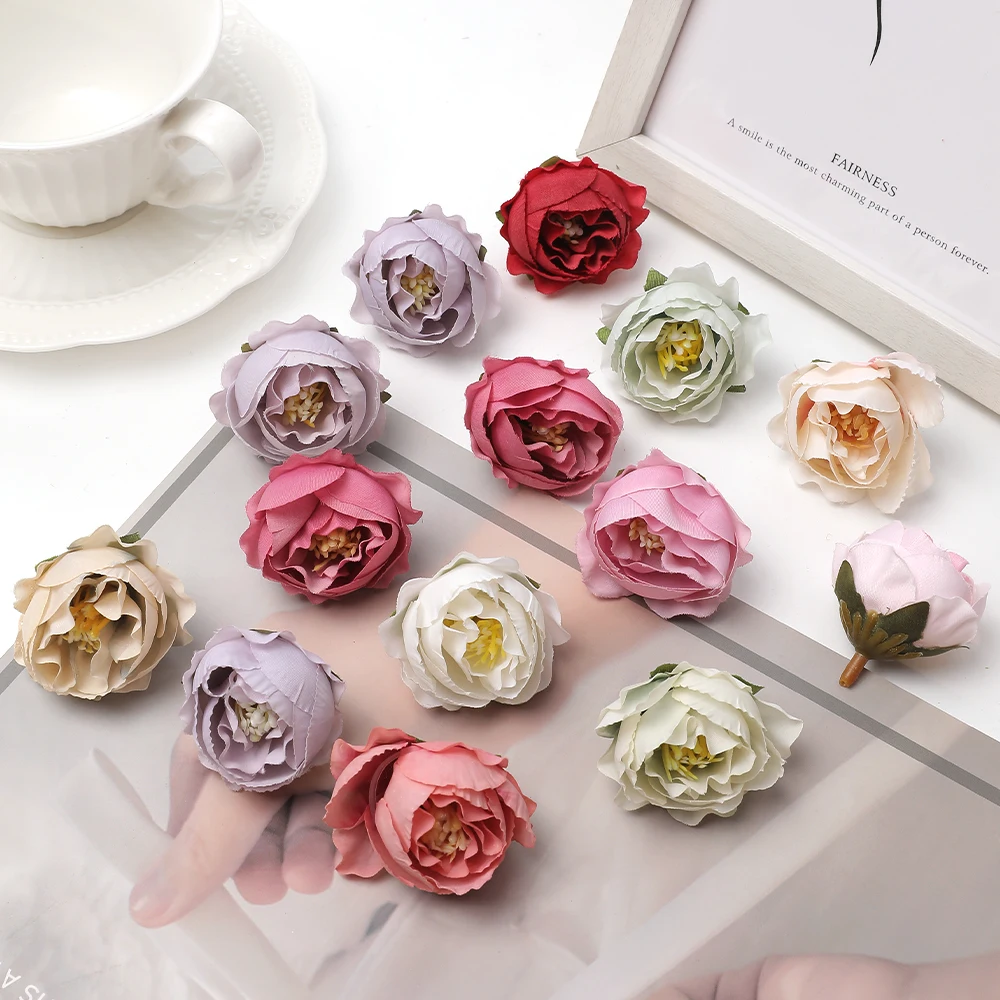 10/20Pcs 4cm Rose Bud Artificial Flowers Heads Wedding Decoration Home Decor Wreath Scrapbooking Craft Fake Flowers Accessories