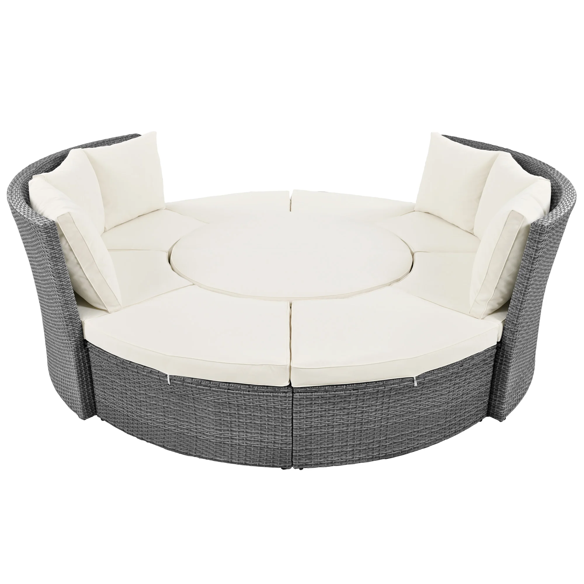 

Patio 5-Piece Round Rattan Sectional Sofa Set All-Weather PE Wicker Sunbed Daybed with Round Liftable Table and Washable Cushion