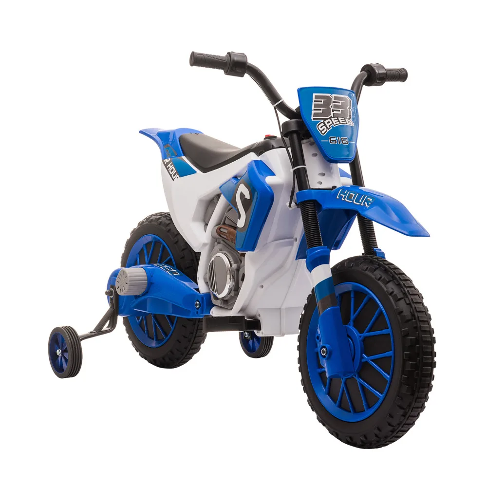 12V Kids Motorcycle Dirt Bike Electric Battery-Powered Ride-On Toy Off-road Street Bike with Charging Battery, Training Wheels