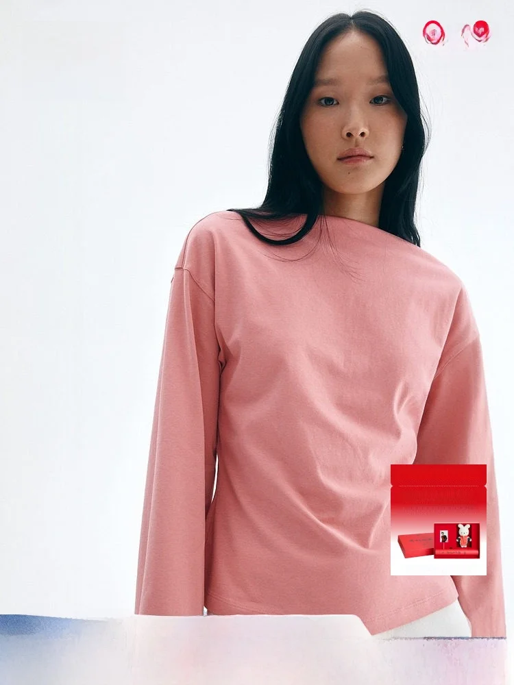 

Женская футболка H&M, весенняя, на одно плечо, с декоративным подолом, длинный рукав, базовый топ, хлопок, повседневный стиль, приталенный крой, для ежедневной носки