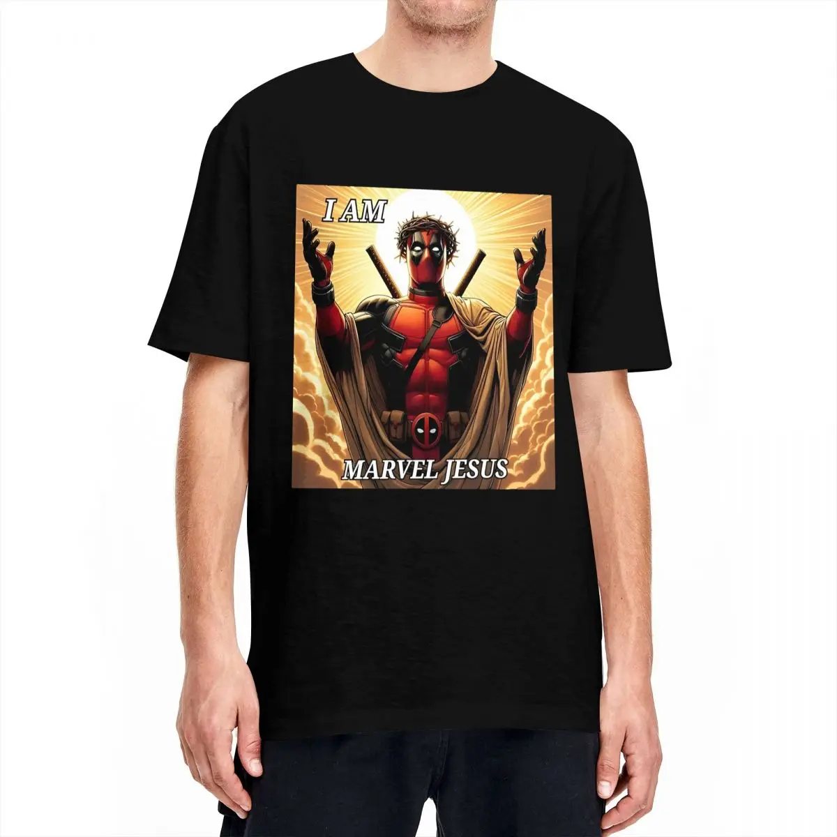 Deadpool Jesus Men Women T Shirts Vintage Tee Shirt Short Sleeve O Neck T-Shirts Cotton Plus Size Clothing