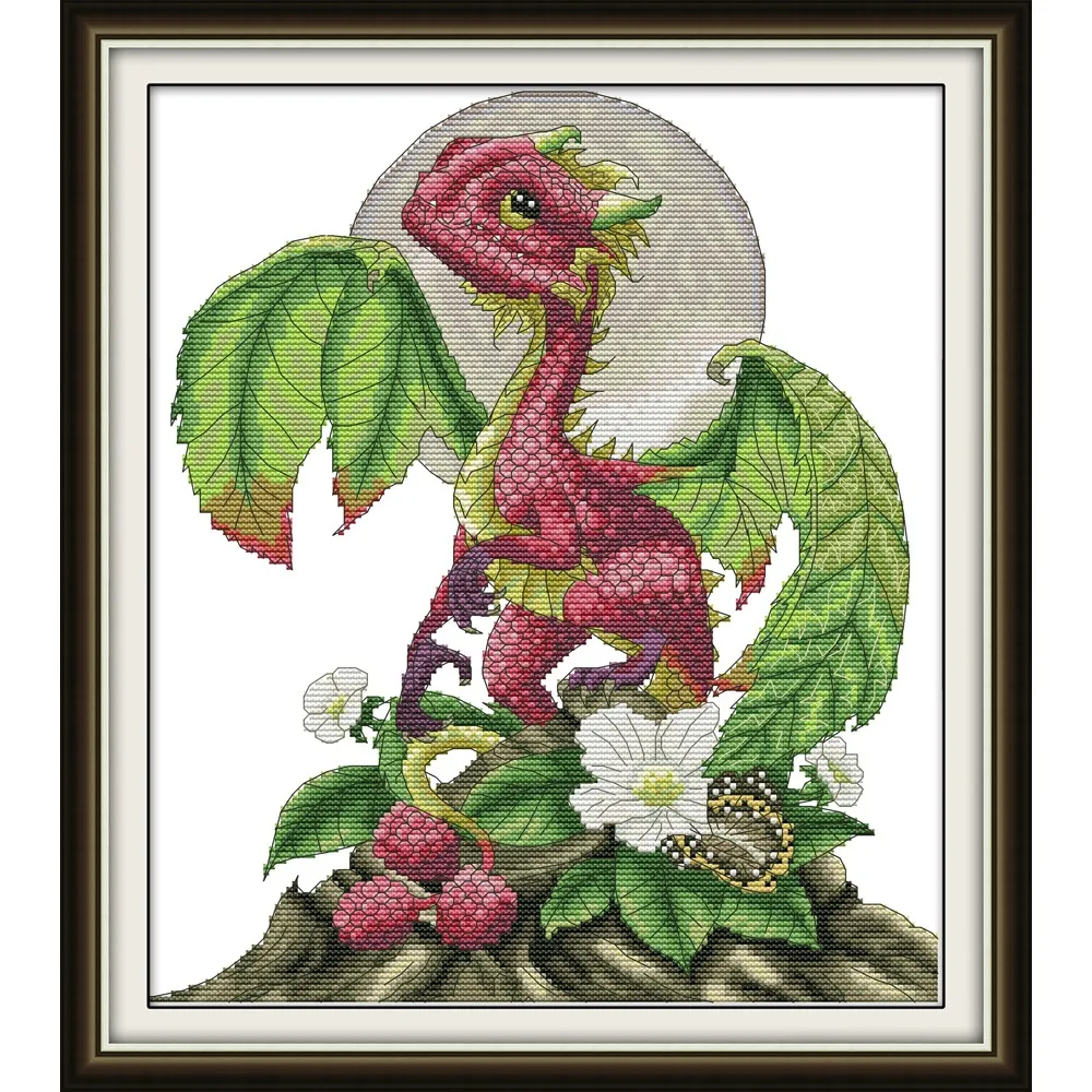 

Joy Sunday New Stamped Cross Stitch Ki,11CT/14CT/16CTDIY Easy Pattern Aida Fabric Embroidery Set-Raspberry Dragon