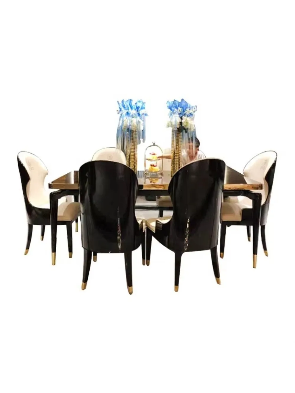 #Ebony Wooden Dining Table and Chair Set Dining Table Set Wooden Hot Selling Modern Durable