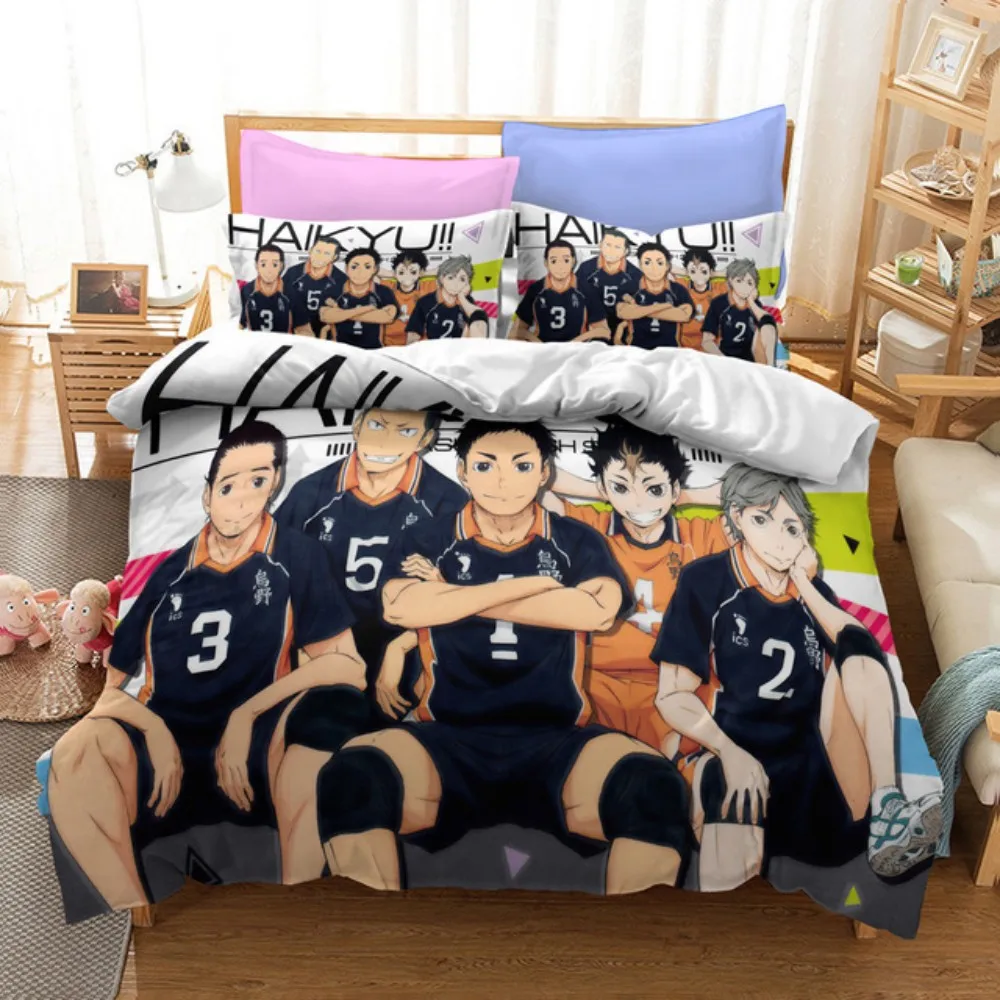 

Cartoon Anime Haikyuu Bedding Set 3D Printed Volleyball Boys Duvet Cover Set Single Double Luxury Bed Linen for Kids Teens Gift