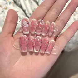 Encantos de uñas postizas de Hello Kitty, pegatina de uñas de dibujos animados de armadura, regalo de manicura, decoración de uñas largas, accesorios Kawaii