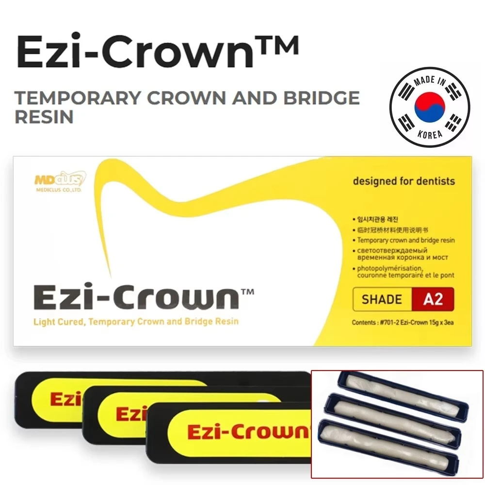 Dental Temporary Crown and Bridge Resin Material Ezi Crown LC Light Cure Temp Inlay Relining Korean Mediclus Dentistry Products