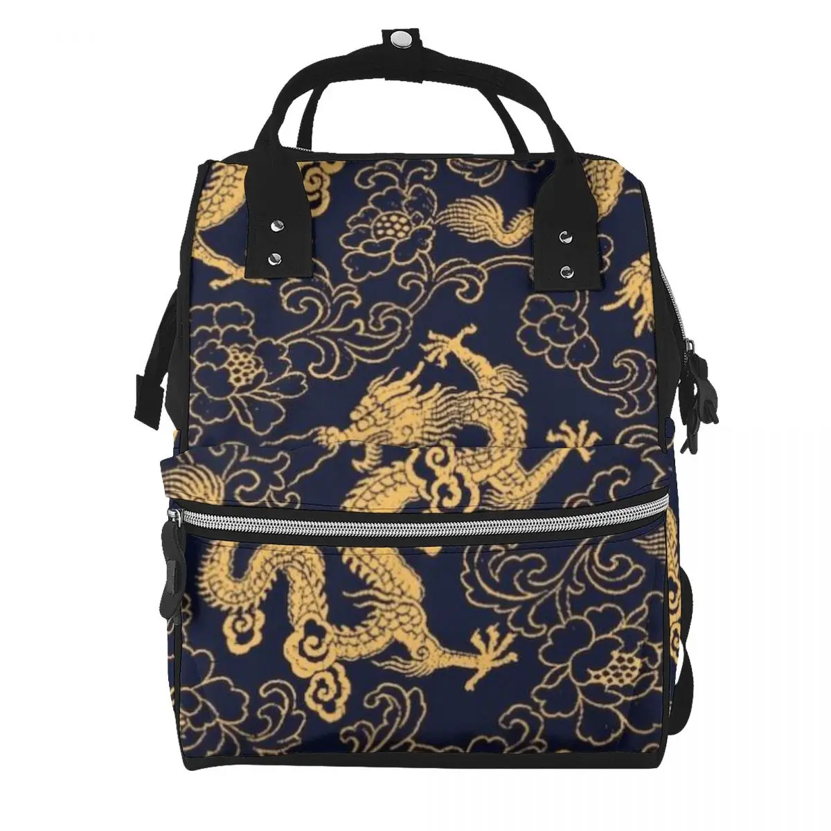 Chinese Traditional Golden Dragon Student Backpack School Bag Hiking Travel Daypack for Men Women Bookbag Shoulder Bags