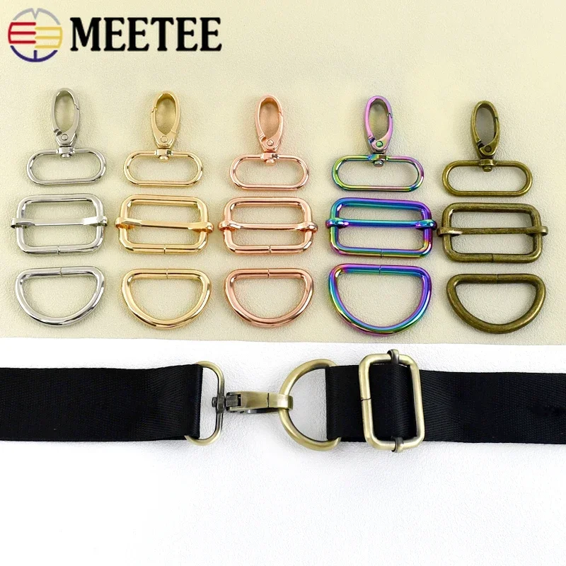 2/3Sets 16-38mm Swivel Lobster Clasp Metal D Ring Buckle for Strap Tri-Slider Hooks Bag Carabiner Hanger DIY Sewing Accessories