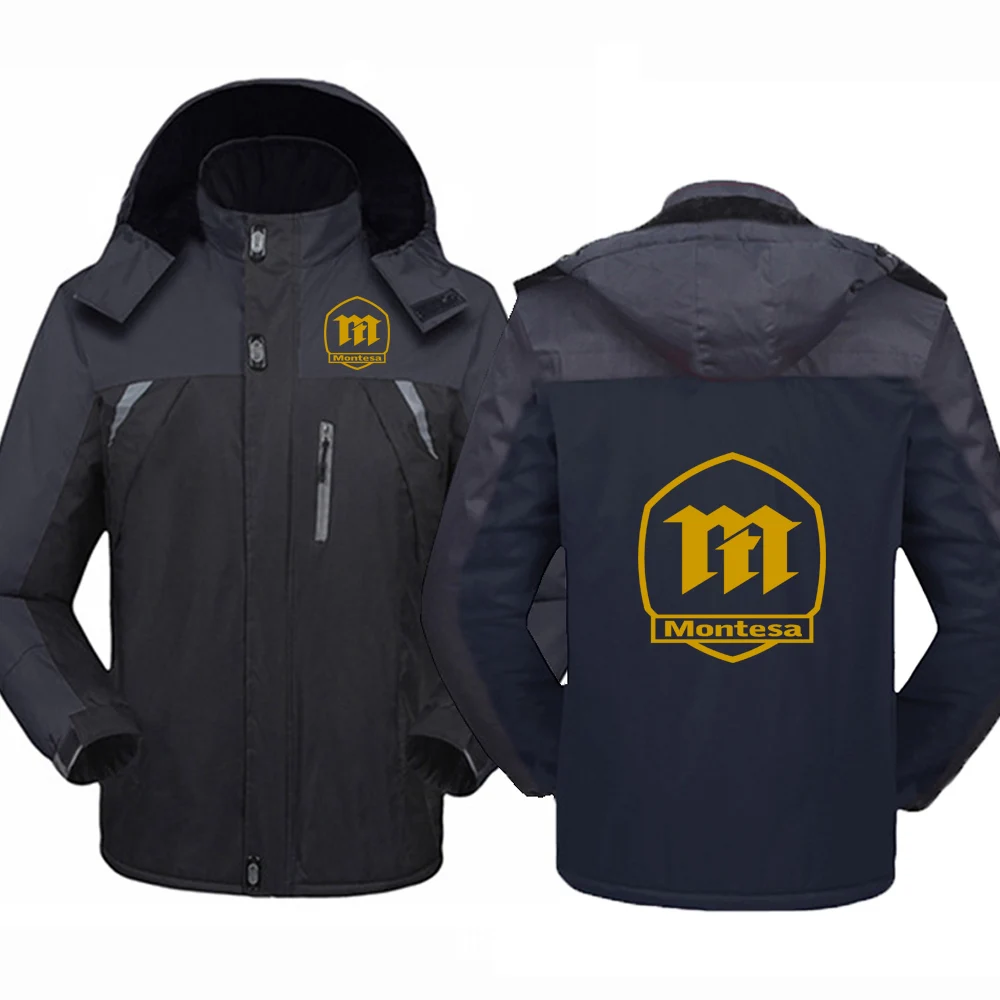 2025 Autumn Winter Man's Montesa Espana Motorcycles Logo Print Comfortable Warm Jacket Color Blocking Patchwork Coat Hoodies