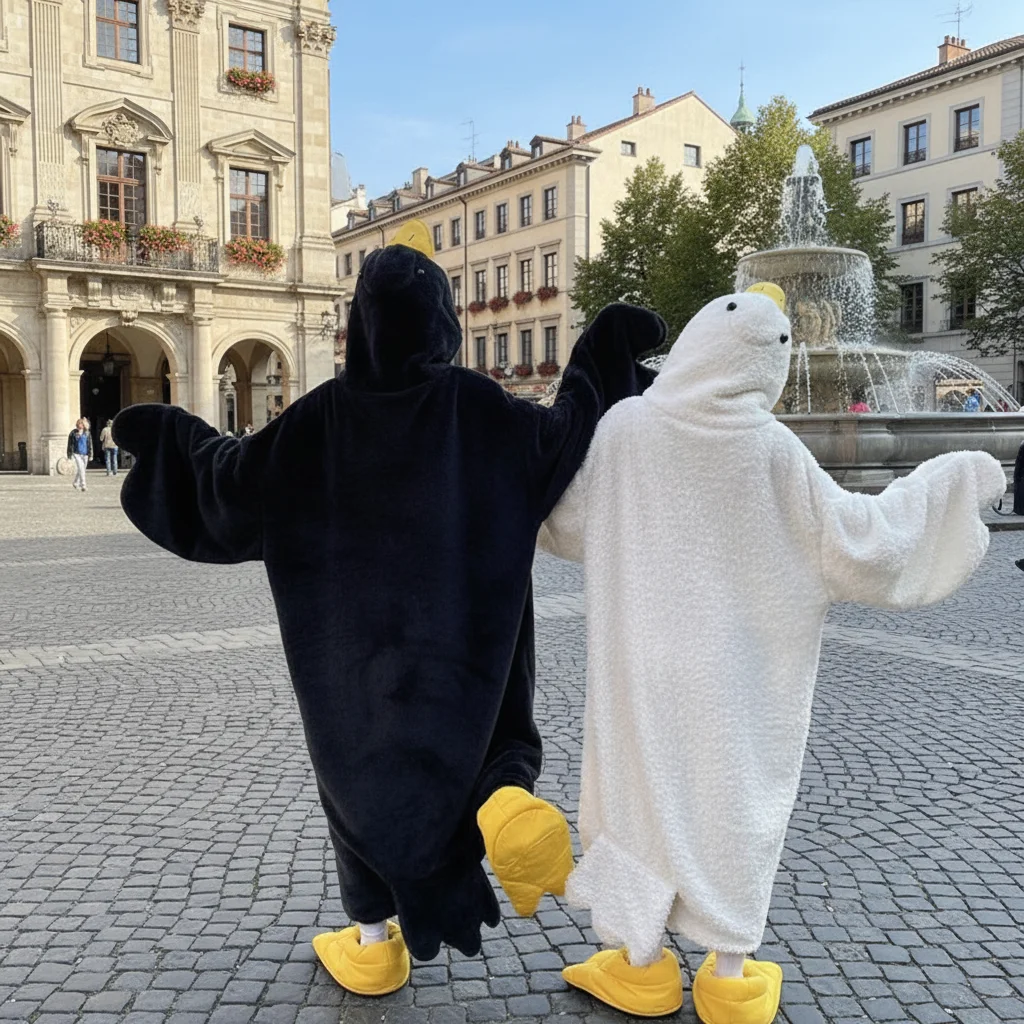 

Soft Coral Fleece Big White Goose Onesie Pajamas Cartoon Windproof Cosplay Costume Sleep Dress Thicken Texture Nightgown