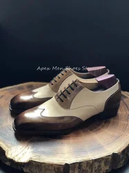 Men's Luxury Customized Genuine Leather Oxford Shoes Retro Mixed Colors Breathable Handmade British Casual Formal Leather Shoes
