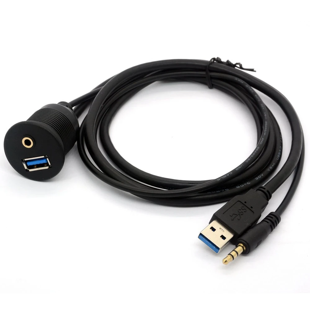 Dual Ports USB 3.0 Panel Flush Mount Extension Cable for Car Truck Boat Motorcycle Dashboard 1m/2m