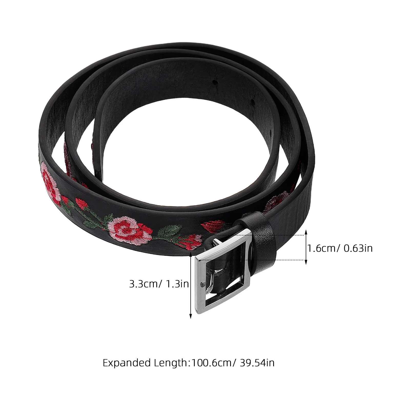 حزام نسائي مطرز باللون الوردي من البولي يوريثان، وشاح خصر مزين بالزهور، حزام أنيق بإبزيم مربع عتيق للفساتين والجينز #3