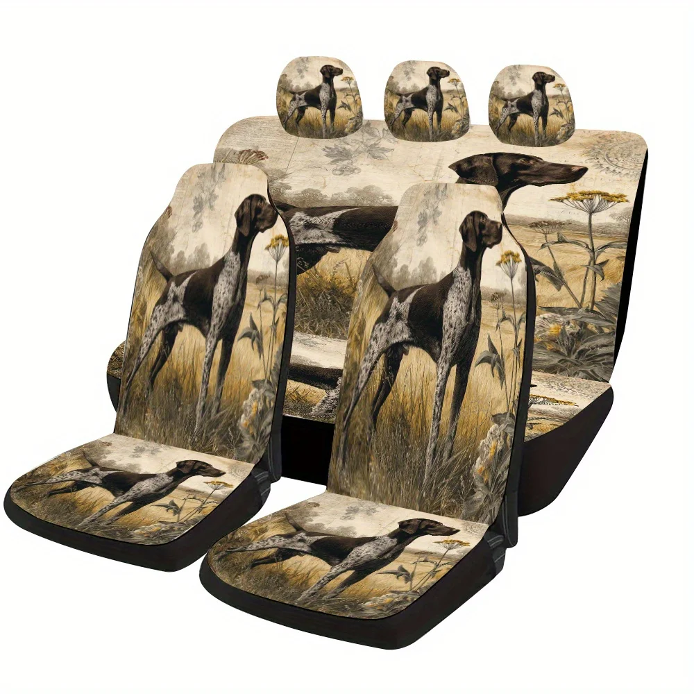 German Shorthaired Pointer Countryside Landscape Theme Car Seat Cover Set, Suitable For Most Cars, Fashionable And Trendy Unique