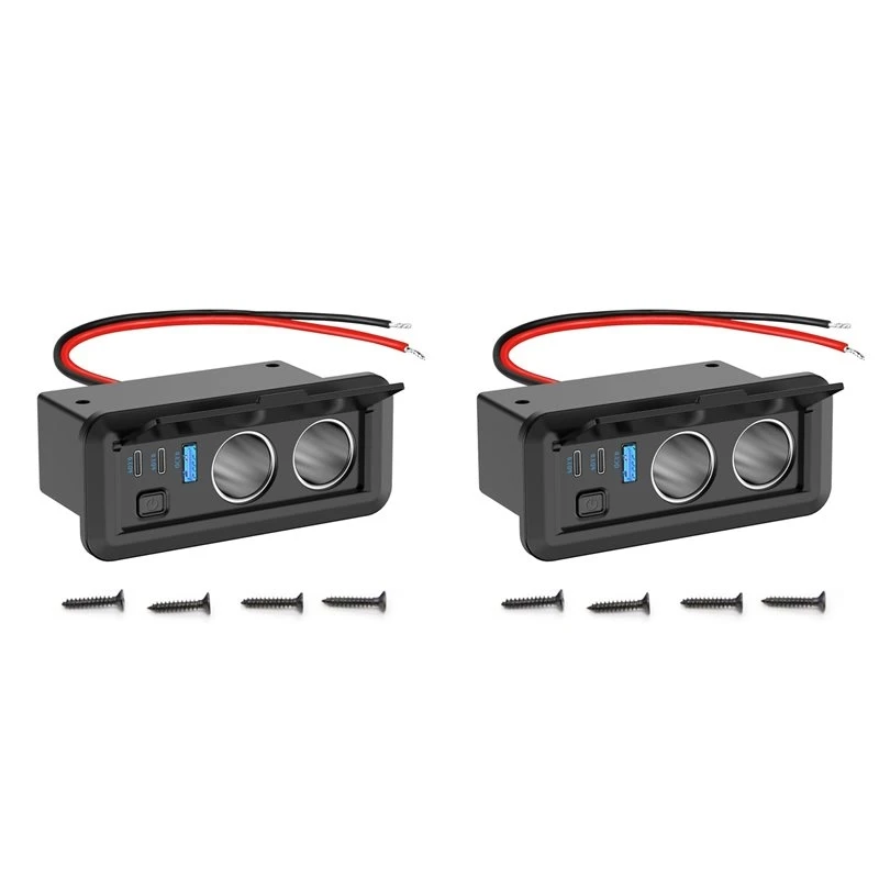 Best-Selling 2X Dual Lighter Socket 78W 12V USB Outlet Dual USB-C PD & QC3.0 Car Charger Port With Switch For Bus Boat