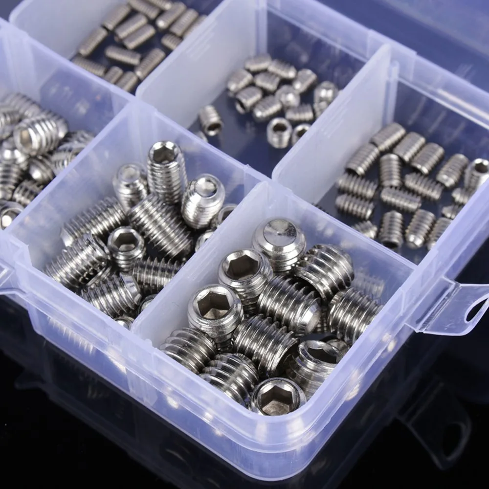 200pcs Practical 304 Stainless Steel Hex Grub Screws Kits Multi Size Grub Screws Hex Drive Screws Home Repair