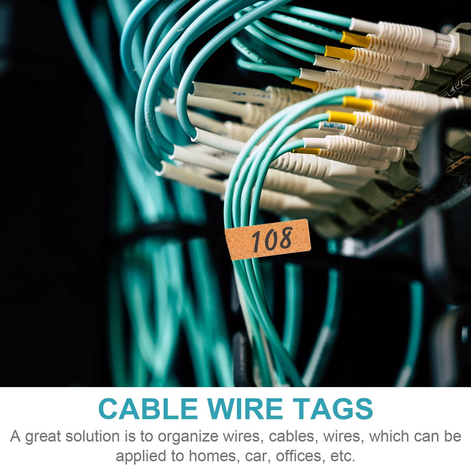 

21Pcs Cable Labels Cork Cord Identification Tags Self Adhesive Waterproof Tear Resistant Wire Labels for Home Office Car
