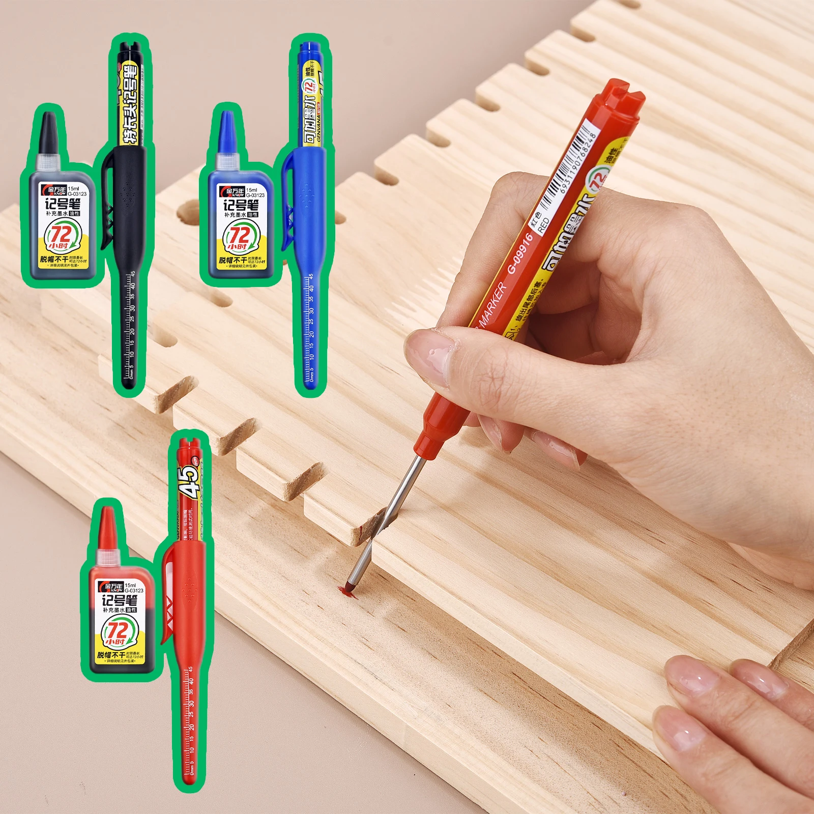 45mm Long Head Marking Pen With Ink Oil Waterproof Woodworking Door Lock Construction Site Deep Hole Drawing Line Marking Pen