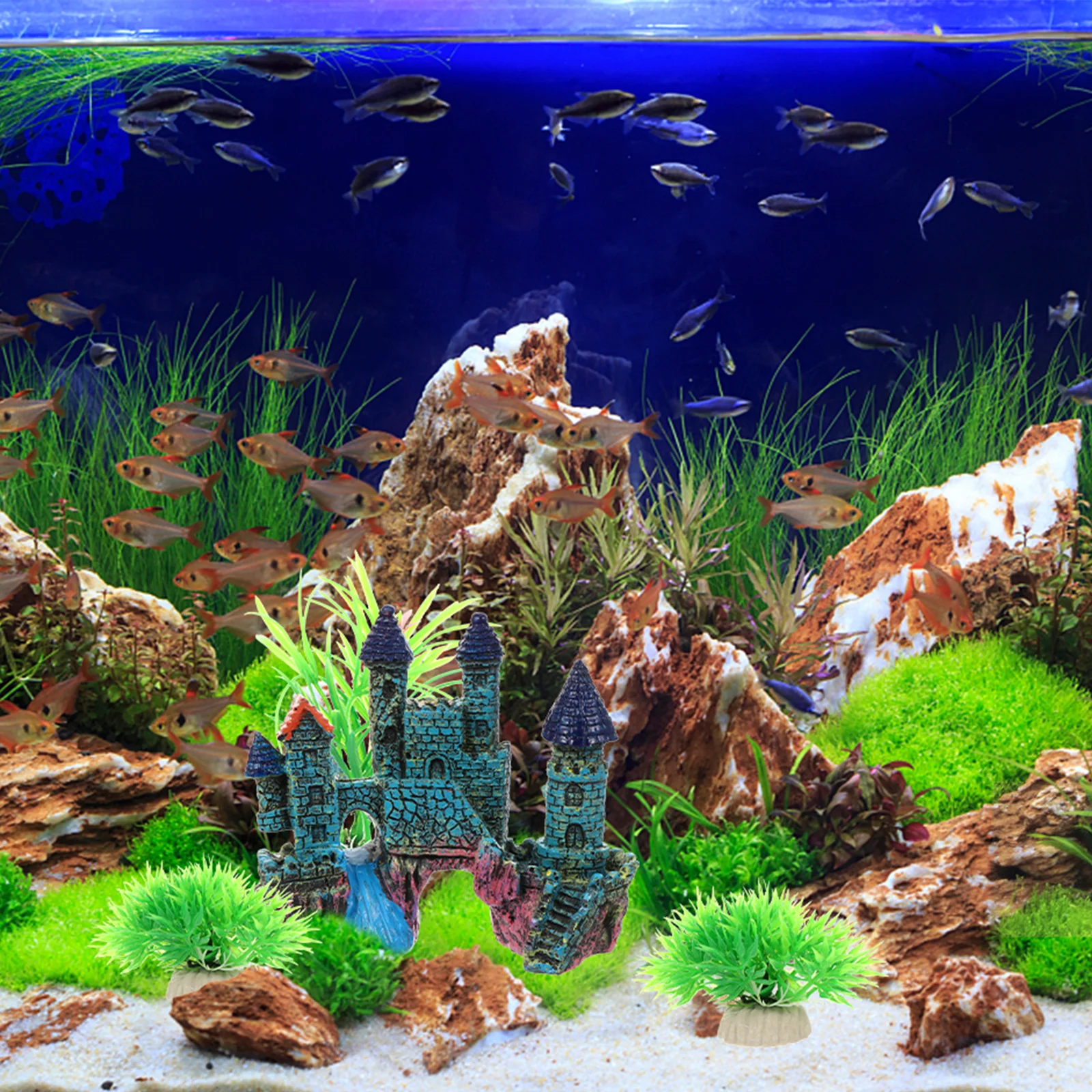 

4Pcs Aquarium Castle Fish Tank Plants Artificial Resin Decoration Landscape Crafts Ornament Aquarium Castle Fish Tank Plants