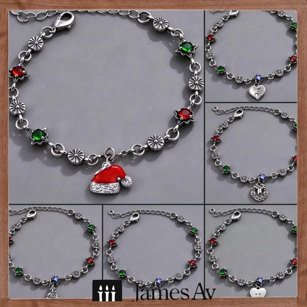 2027 S925 Silver Flower Star Gem Bracelet DIY Holiday Charms Santa Hat Music Note Cross Heart Leaf Fashion Unisex Accessory