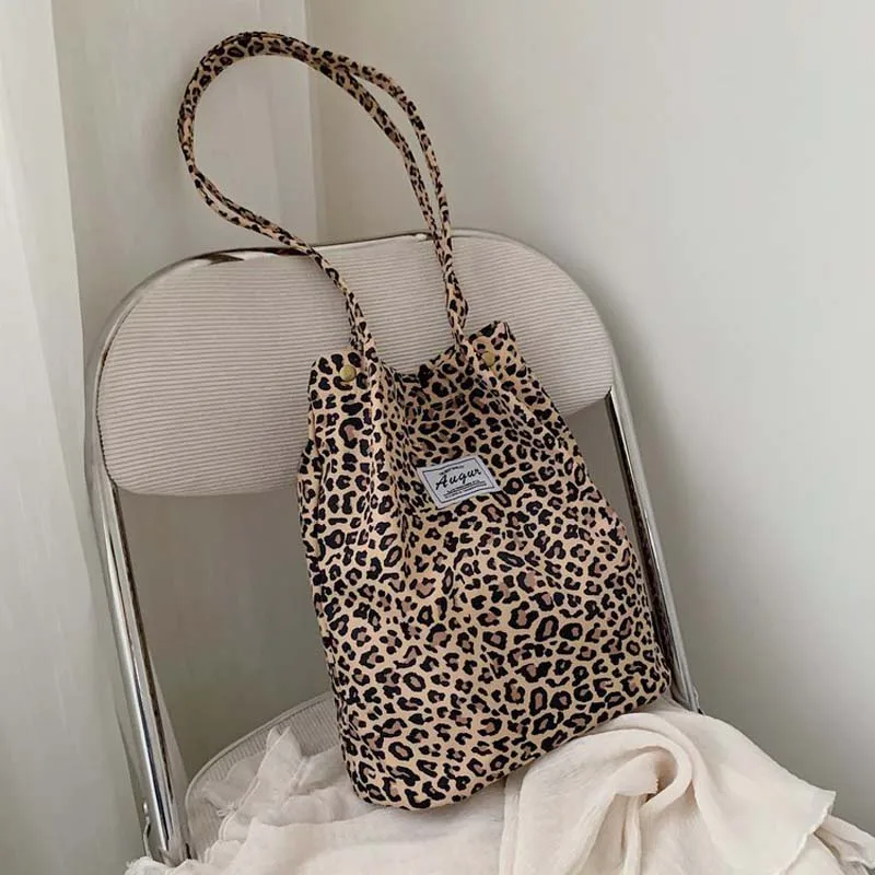 Korean Chic Casual Tote Bag Leopard Print Shoulder Bag Ladies Canvas Bag New Shopping Bag Student Schoolbag Handbag Bolsa Mujer