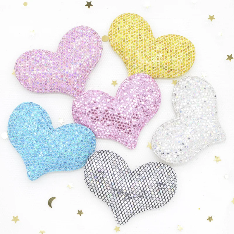 Fashion 12Pcs Glitter Colorful Sequins Padded Patches Heart Applique for DIY Girl Hat Decor Headwear Hair Clips Accessories