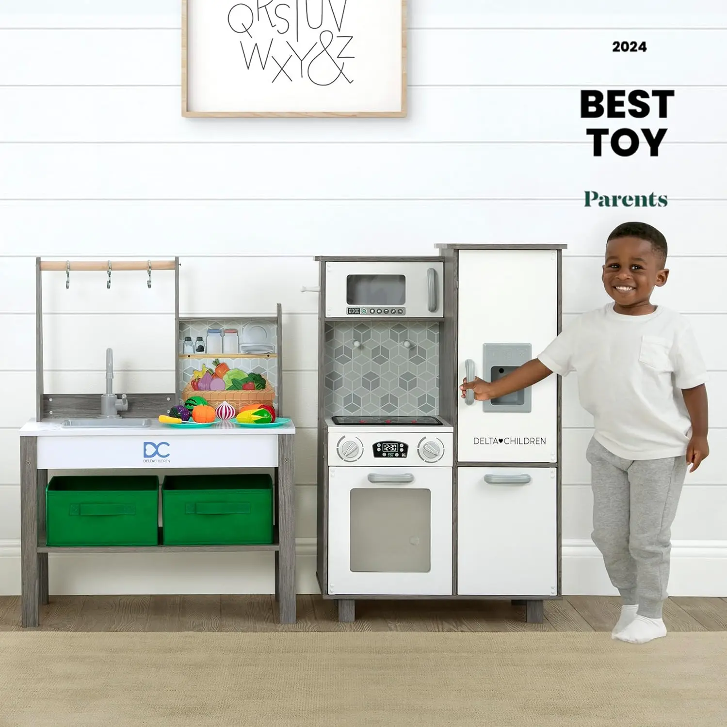 Gourmet All-in-One Corner Play Toy, Playset de cozinha, fogão seguro e sem calor com luzes, forno, pia, geladeira e freezer