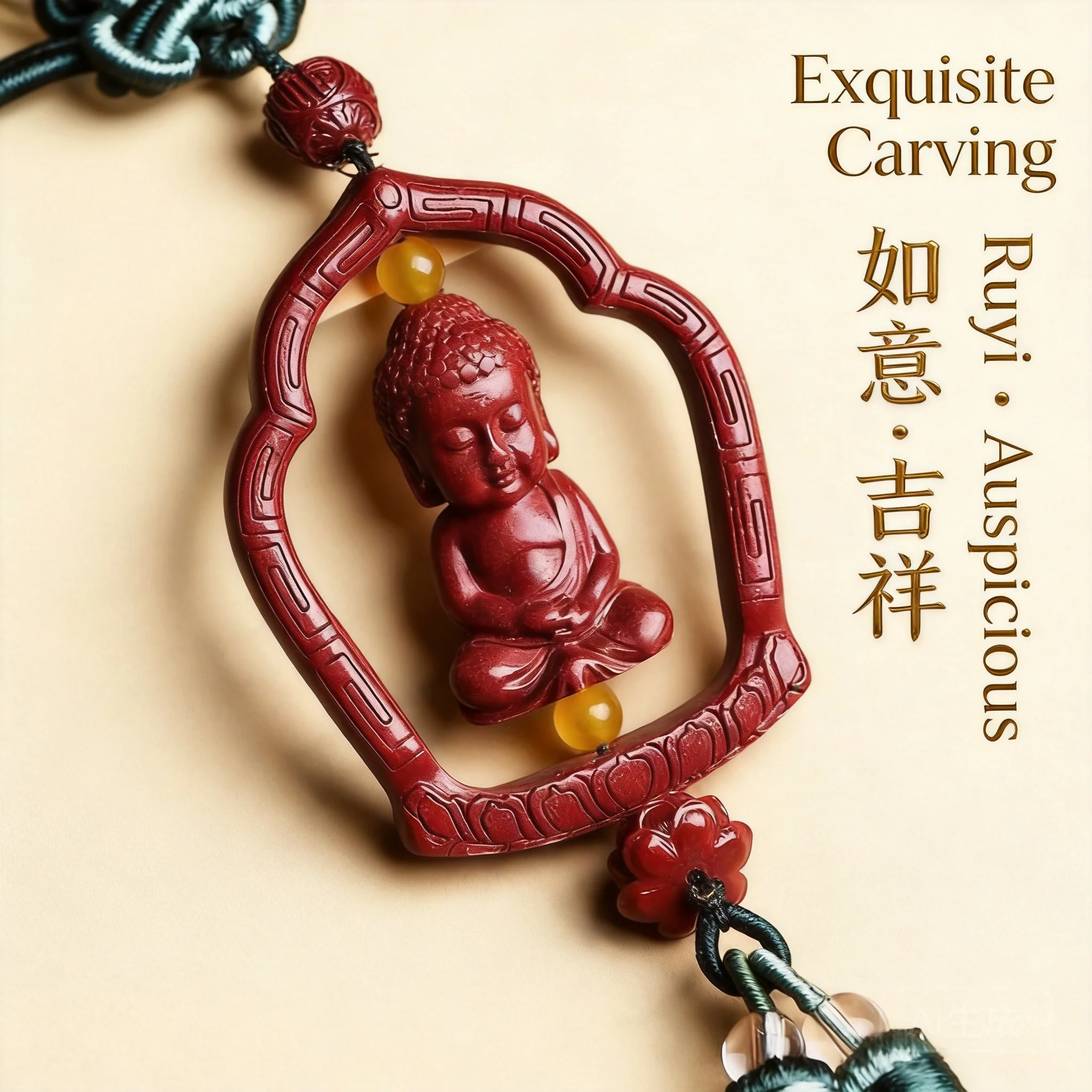 Chinese Style Cinnabar Baby Buddha Lotus Car Rearview Mirror Hanging Ornament Lucky Blessing Wealth Attracting Safe Travel Penda
