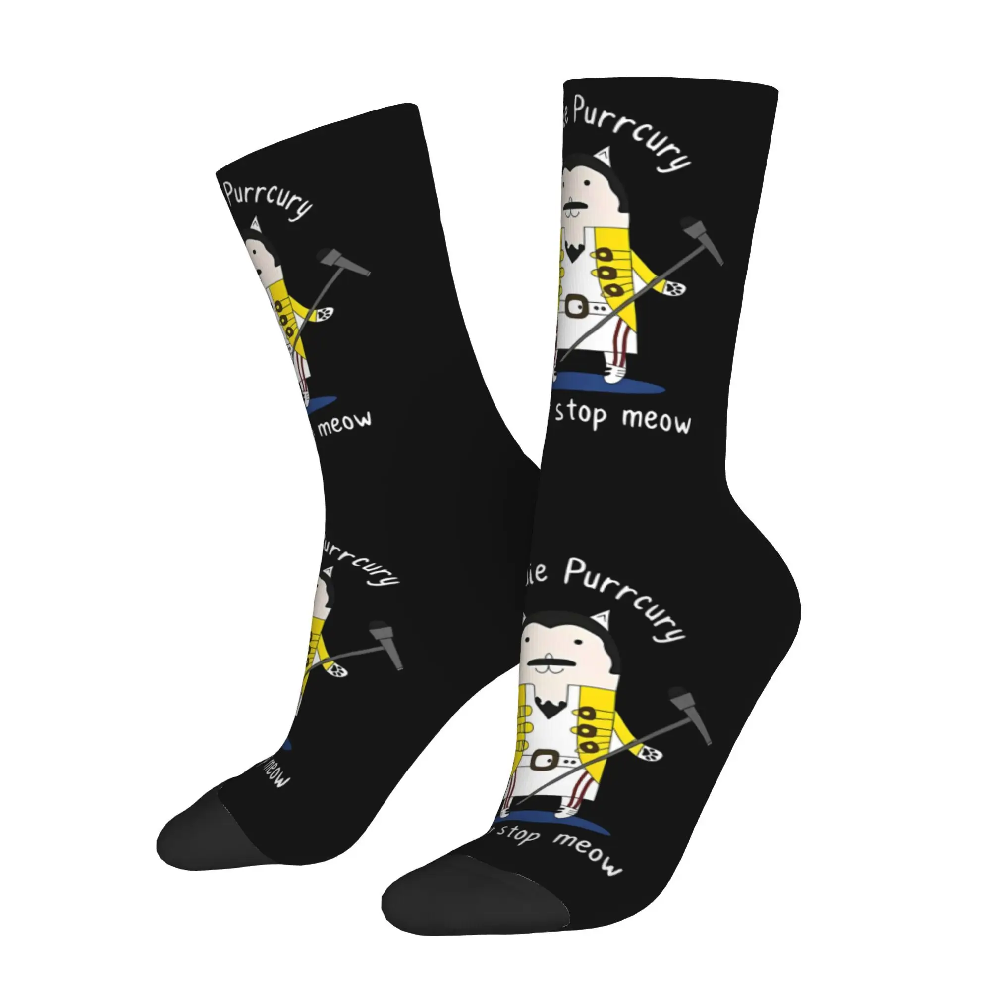 

Funny Crazy Sock for Men Freddie Purrcury MEOW Kitty Cat Freddie Mercury Hip Hop Music Band Pattern Printed Crew Sock Gift