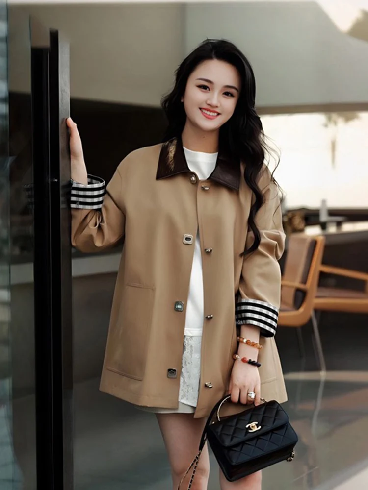 

Elegant Wool Blend Short Coat Jacket Women's Spring 2026 New Color Block British Style Windbreaker Outerwear Fashionable
