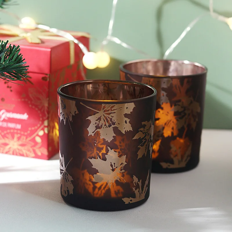 Laser Engraving Candle Empty Cup Home Decoration Maple Leaf Pattern Candle Cup Glass Home Decor