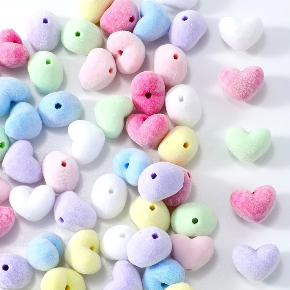 10 Stück 14x18mm Pastellfarbene Herz-Acrylperlen, Flauschige Liebe-Abstandsperlen für DIY-Schmuckherstellung, Armbänder, Halsketten – Detail 5