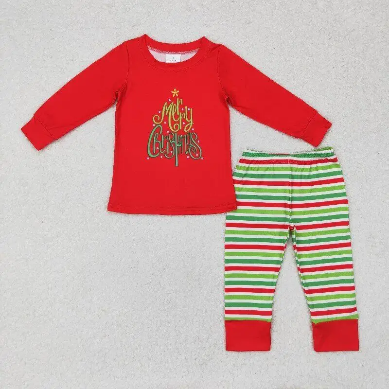 Tenues de Noël pour tout-petits garçons, vêtements de boutique pour enfants, manches longues, ensembles d'hiver, vêtements de nuit rouges pour enfants, vente en gros