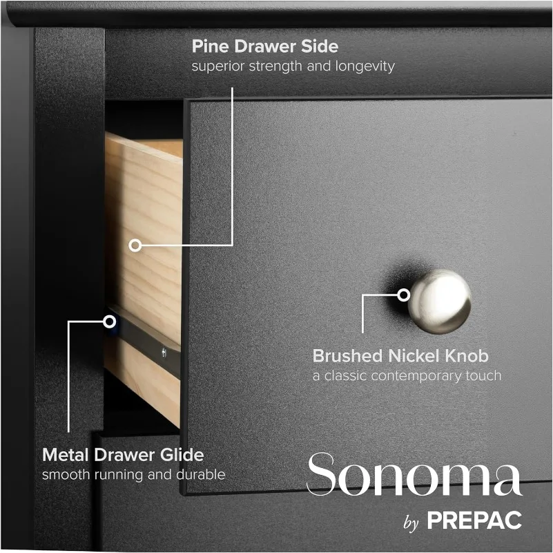 Prepac Sonoma Superior 5-Drawer Chest for Bedroom - Spacious and Stylish Chest of Drawers, Measuring 17.75"D x 31.5"W x 44.75"H