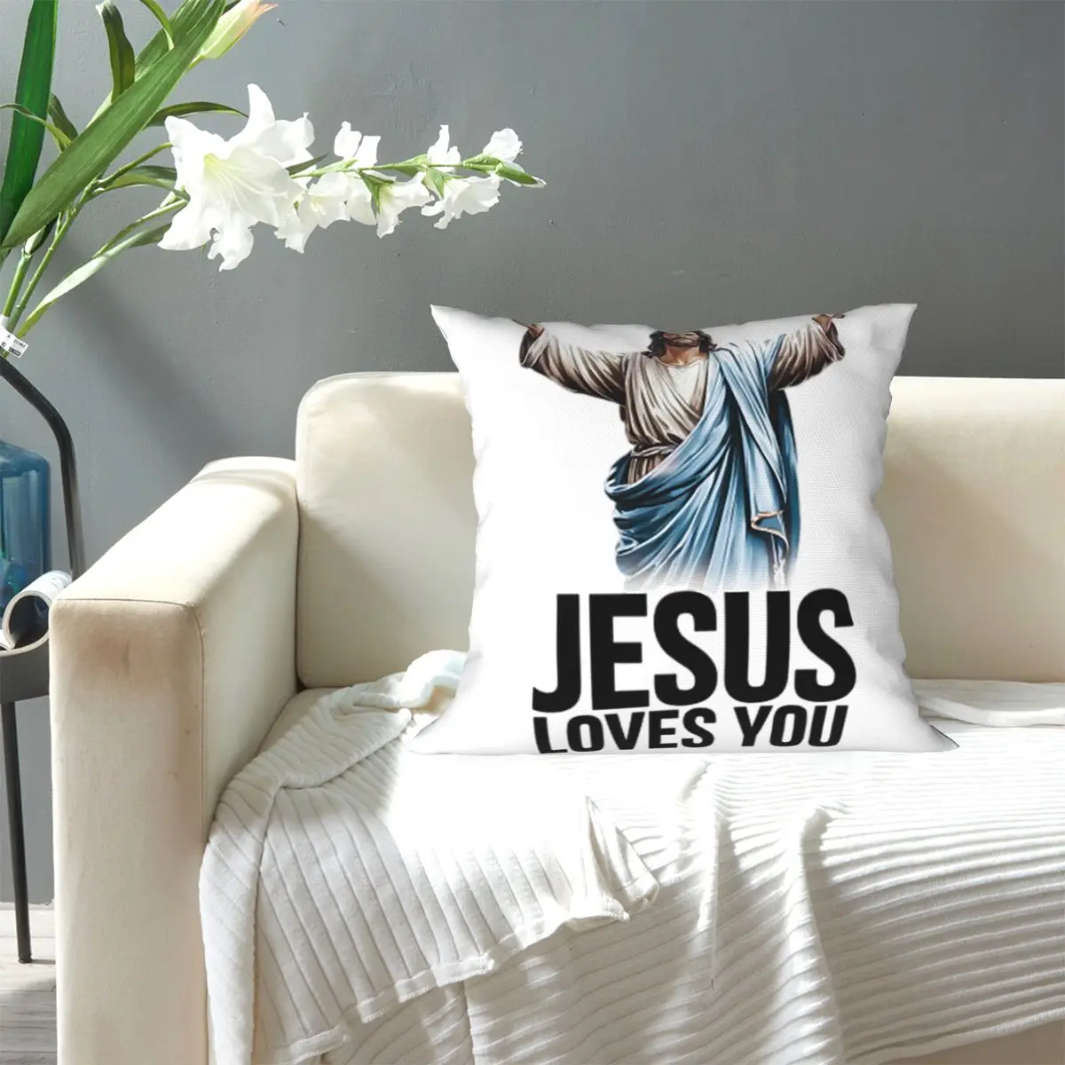 Jesus Loves You Square Pillowcase Pillow Cover Cushion Decor Comfort Throw Pillow for Home Living Room