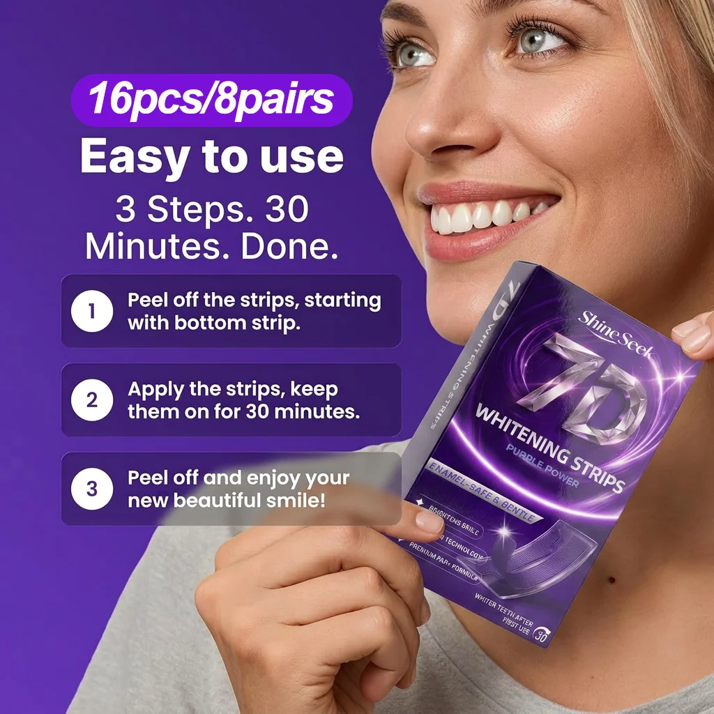 16Pcs/8Pairs Brand New Upgraded Pap+Purple 30-Minute Fast Whitening Tooth Strips, Third-Generation Purple Tooth Strip Technology, Gently Whitens Teeth, Does Not Contain Hydrogen Peroxide, Suitable for Sensitive Gums, Does Not Harm Gums, Non-Toxic and Non-Irritating, Suitable for Fast Teeth Whitening, for a Dazzling Smile