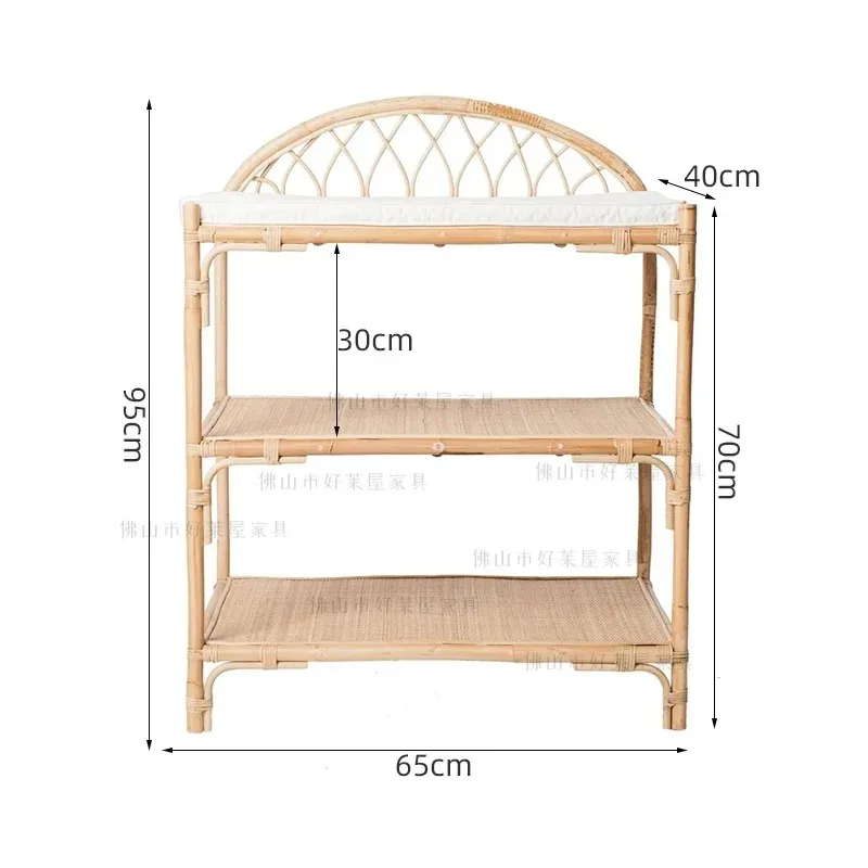 d9 rattan three-layer shelf, bedroom floor-to-ceiling bookshelf, simple and movable Japanese-style storage rack