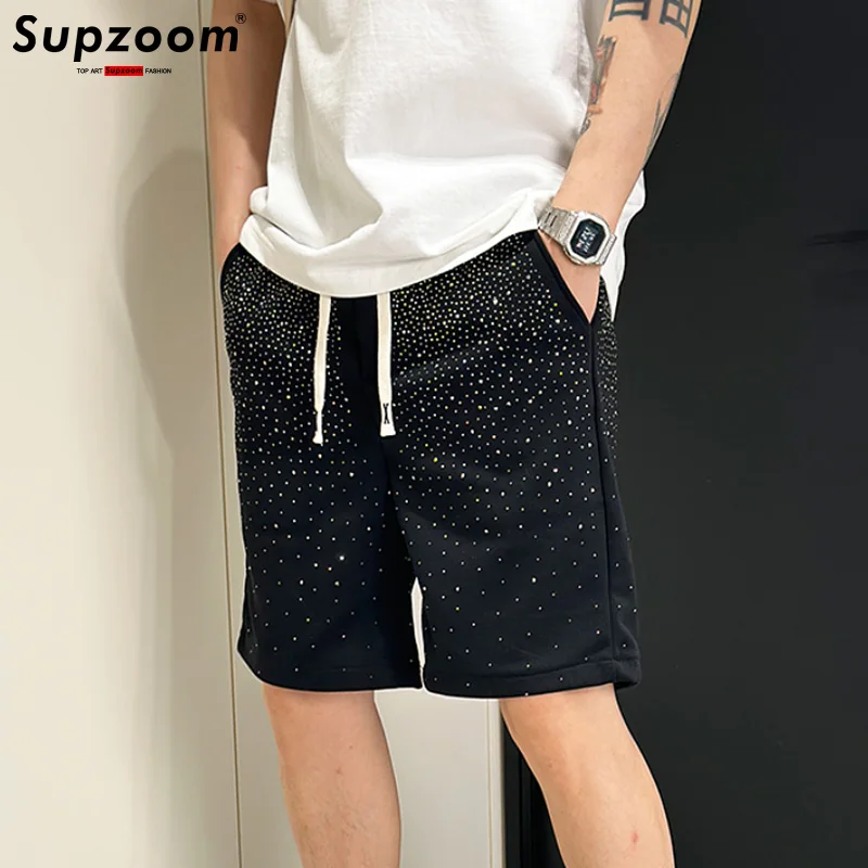 Supzoom 2024 New Arrival Top Fashion Hot Drill Pattern Summer Trousers Casual Elastic Waist Loose Cotton Shorts Men