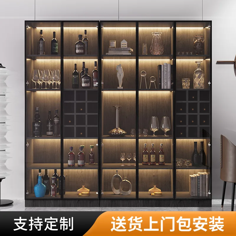 

Tempered glass door of wine cabinet, light luxury, net red, high-grade solid wood storage against the wallfloor display cabinet