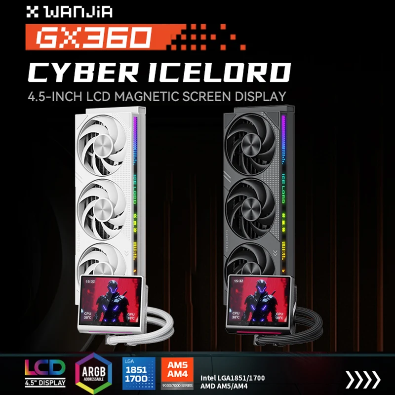 XWANJIA GX360 cpu all in one  water-cooling radiator 4.5-inch display Thick cold plate High air pressure Large air volume Fan