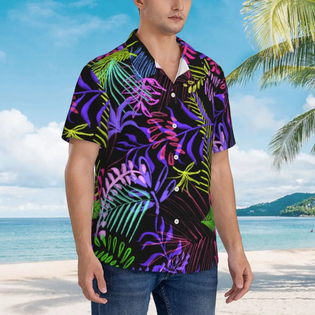 Hawaii Shirt Beach Tropical Palm Leaves Blouses Colorful Print Elegant Casual Shirts Men Short Sleeve Stylish Clothing