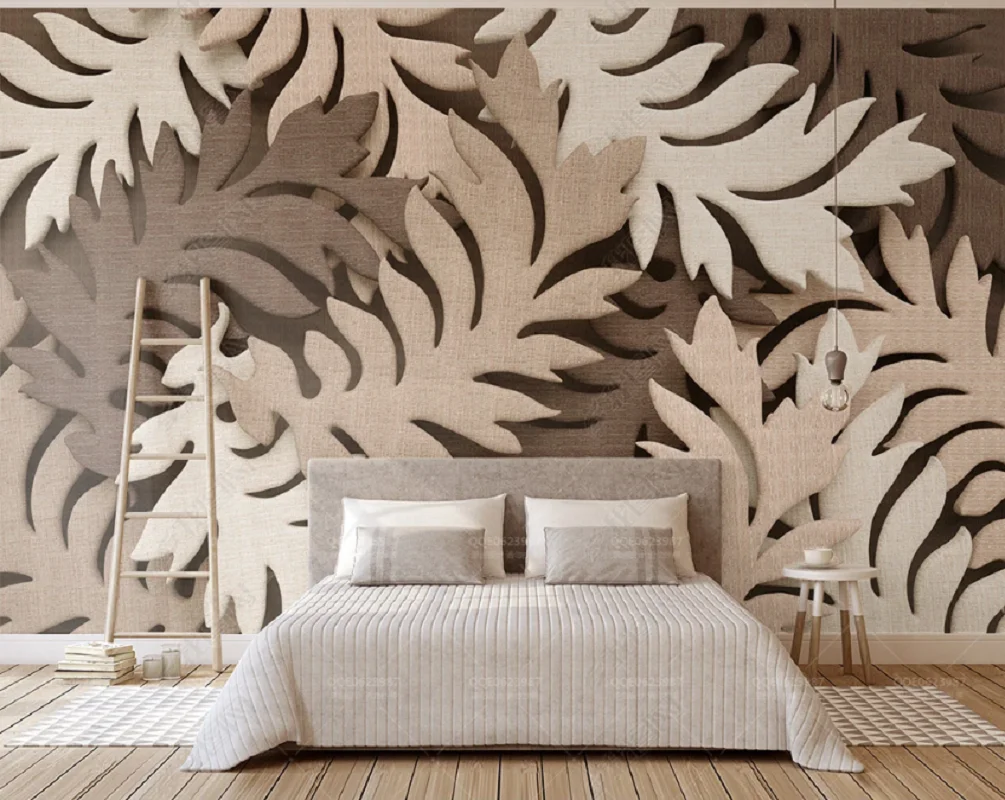 Customized Mural Wallpaper 3D Leaf Brown Cloth Pattern Scandinavian Background Wall Home Decoration