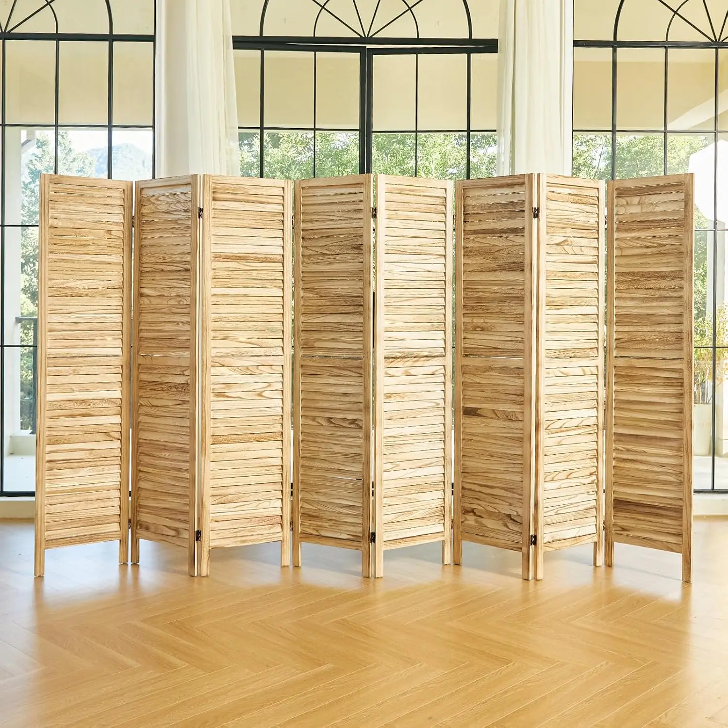 Folding Wood Room Divider Double Hinge Louver Screen 5.6Ft 8 Panel Home Office Hotel, Customized
