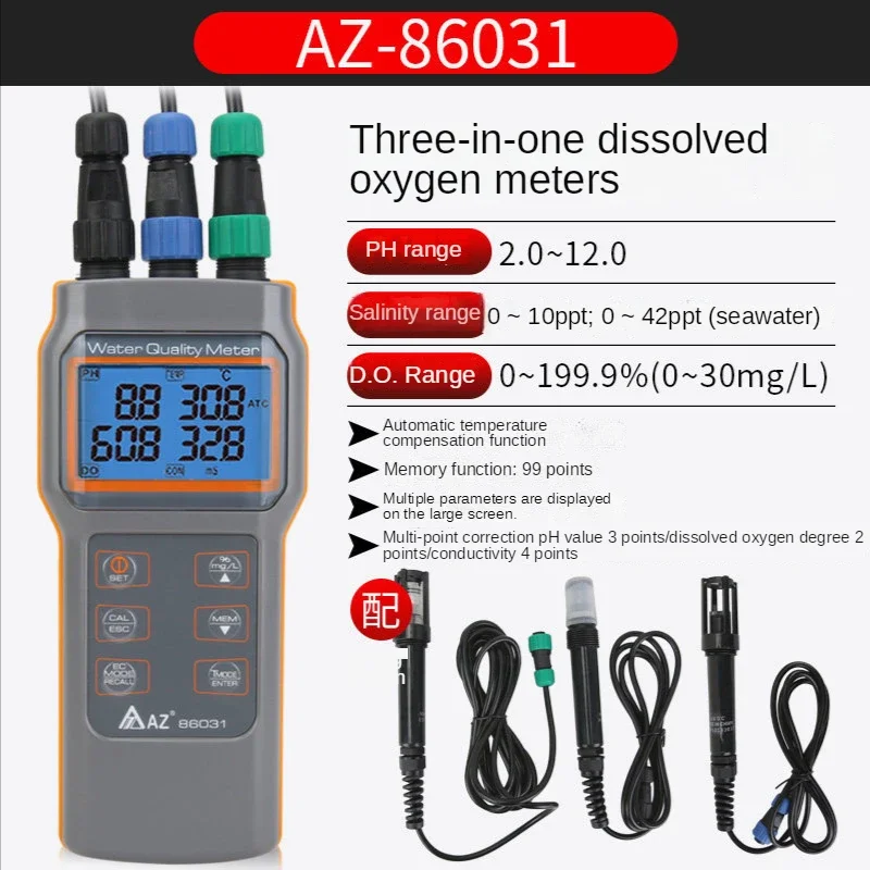 AZ86031 Dissolved Oxygen Tester Multifunctional PH Meter Dissolved Oxygen Conductivity Salinity Water Quality Tester