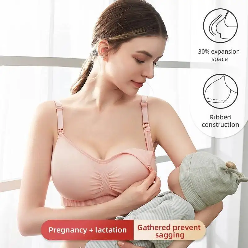 Nuevo Ropa interior de lactancia transpirable de talla grande de alta calidad para mujer, sujetador de maternidad sin costuras, Push Up