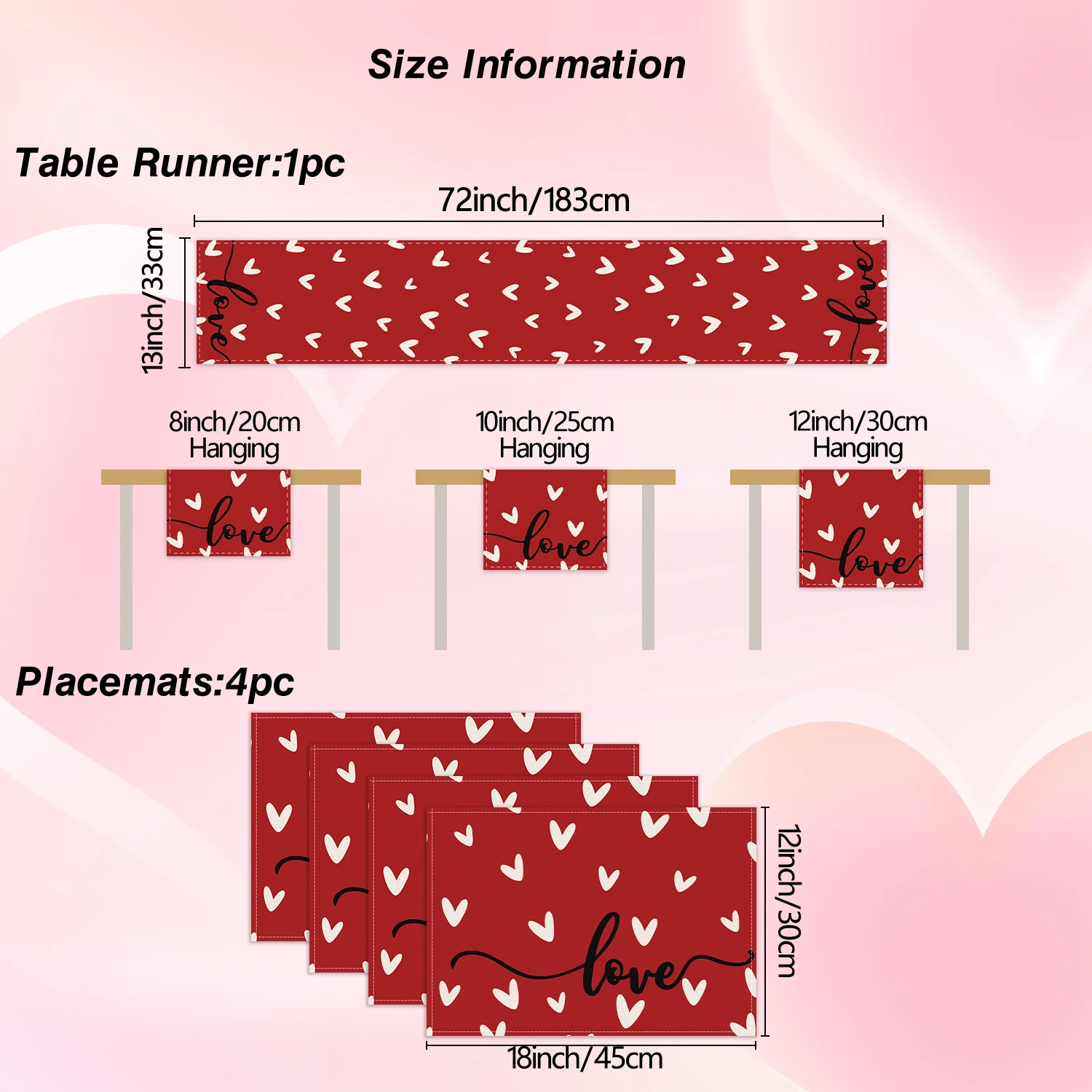 1/4/5/7pcs Valentine's Day placemat table flag set, heart-shaped heart printed placemat, Valentine's Day party table decoration