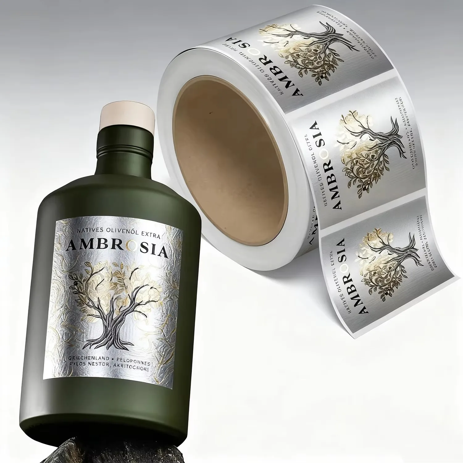 ملصقات زيت الزيتون الفاخرة المخصصة | ملصقات شعار رقائق الذهب المعدني | ملصقات زجاجات التعبئة والتغليف الورقية المزخرفة اللاصقة #4