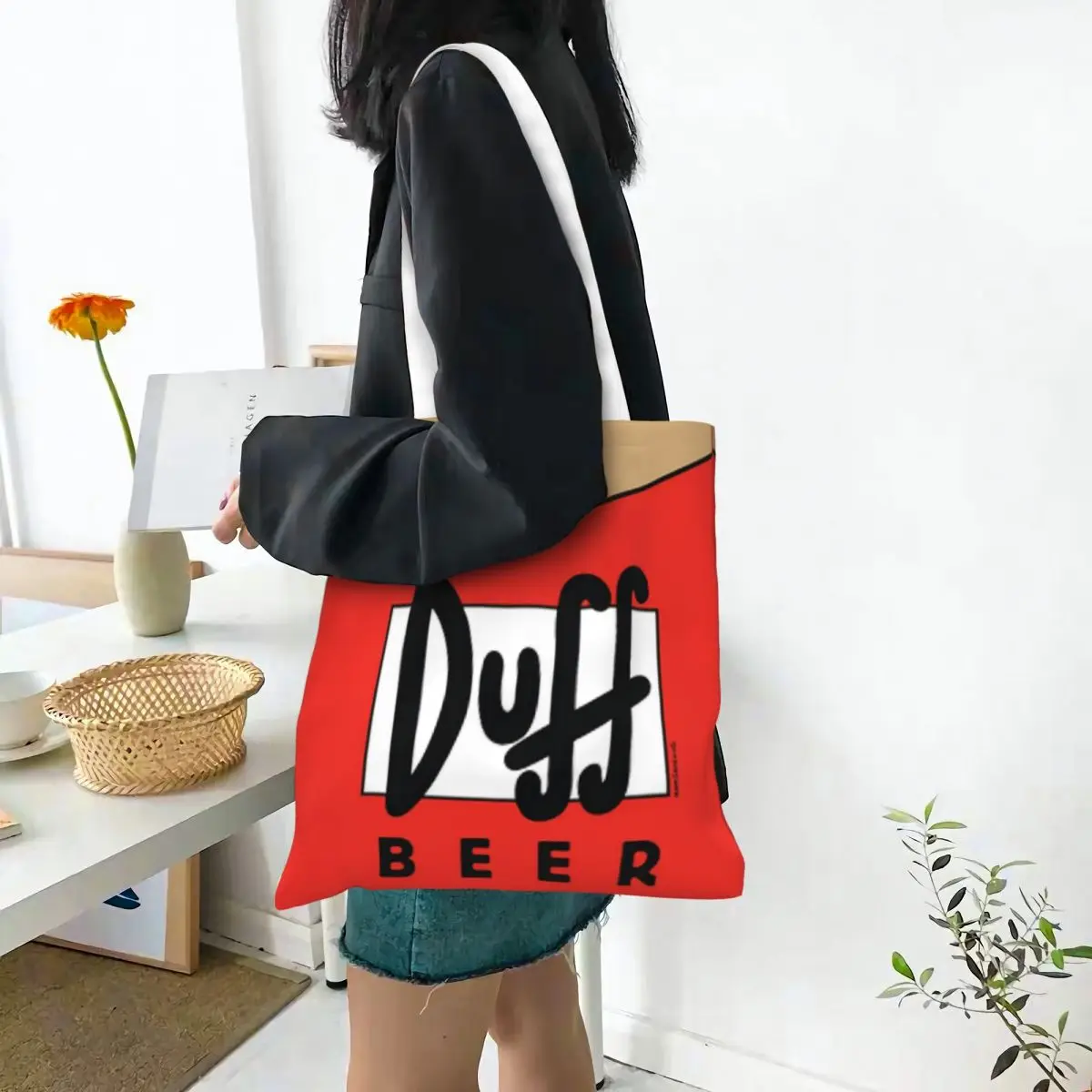 Duff Beer Shopping Bags Lona The Tote Bag Dobrável para Senhoras Ombro Tote Bolsa de Viagem